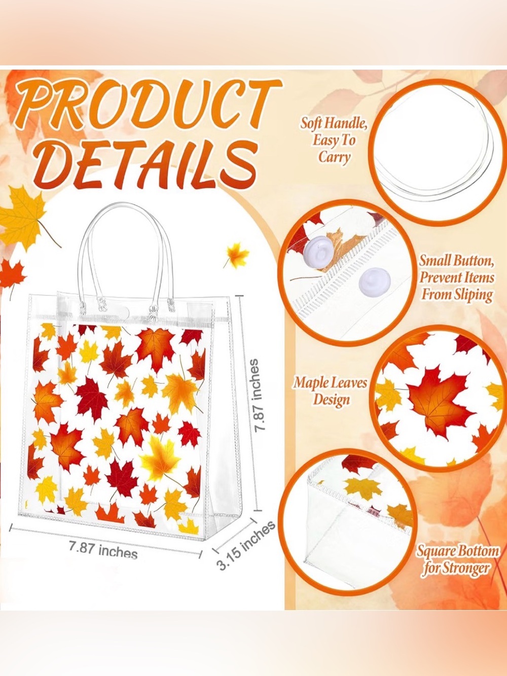 Clear Tote Bag with Autumn Leaf Print - Picture 3 of 3
